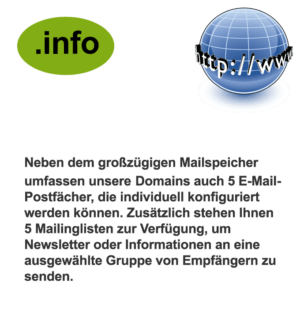 Genießen Sie 1 GB Email-Speicher und bis zu 5 Email-Accounts unter Ihrer Domain